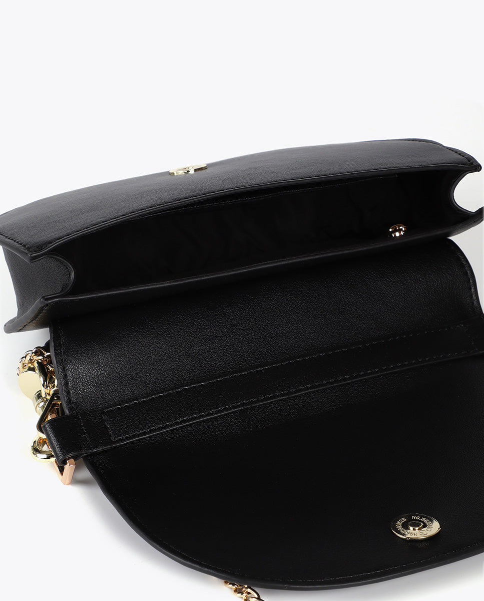 Half-Moon Flap Crossbody with Braided Handle and Metallic Details
