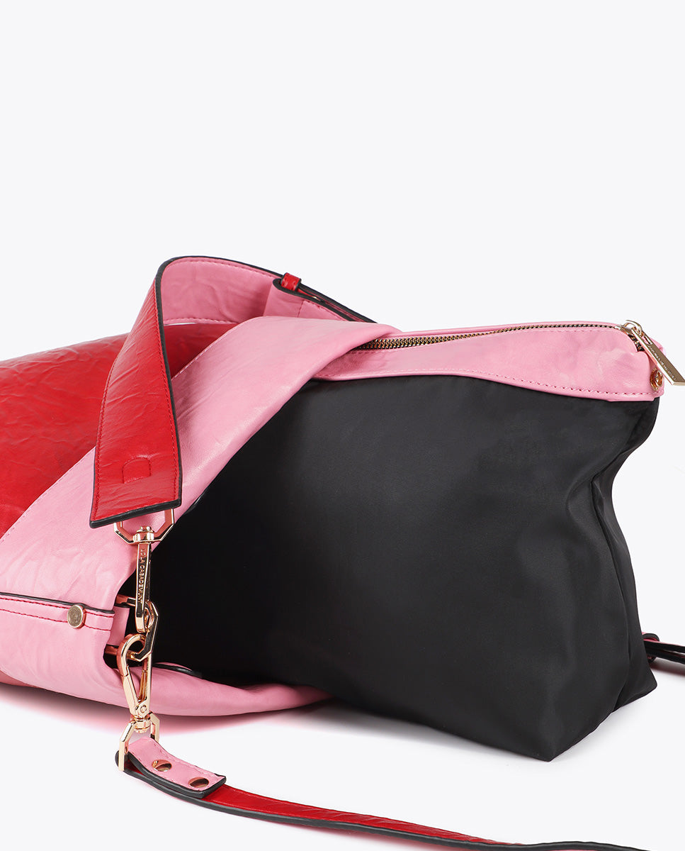 Wrinkled Effect Bicolor Hobo Bag
