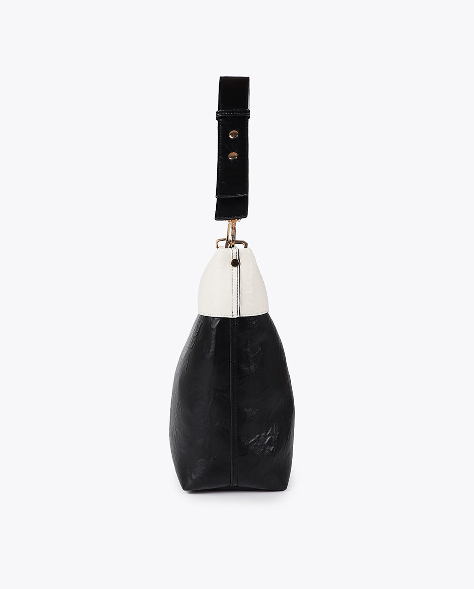 Wrinkled Effect Bicolor Hobo Bag