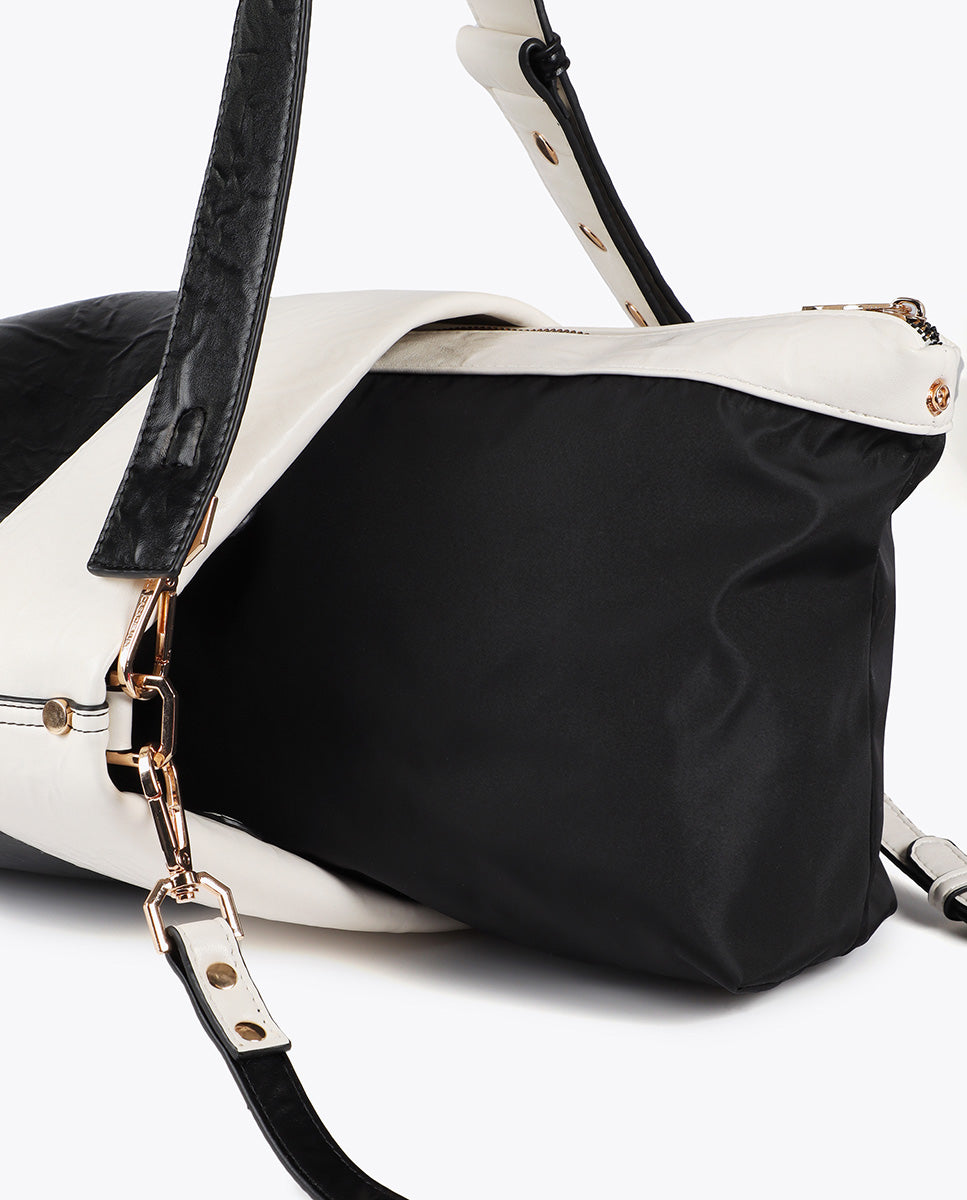 Wrinkled Effect Bicolor Hobo Bag