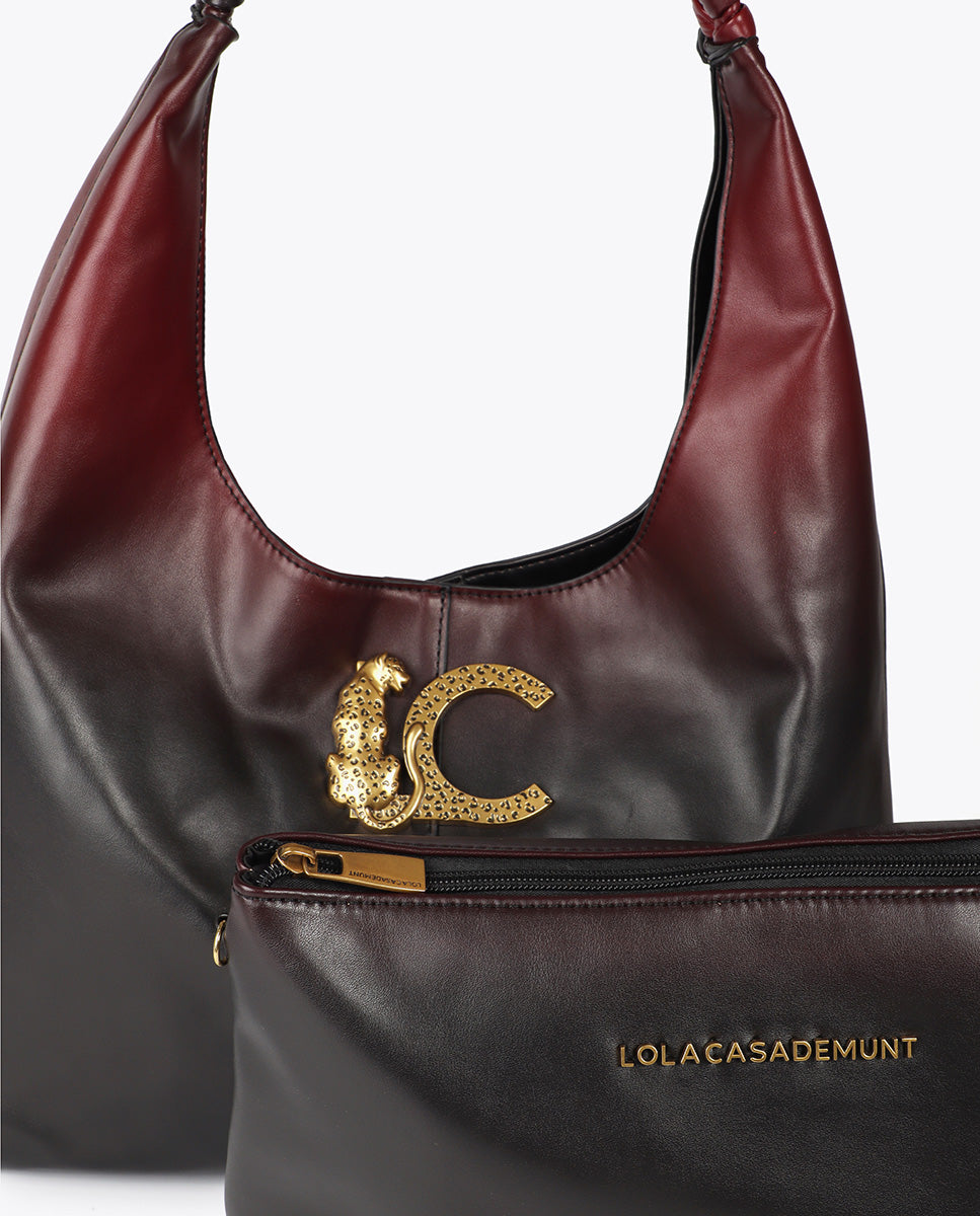 Faux Leather Effect Shopper Bag with Braided Handle and Leopard LC Logo