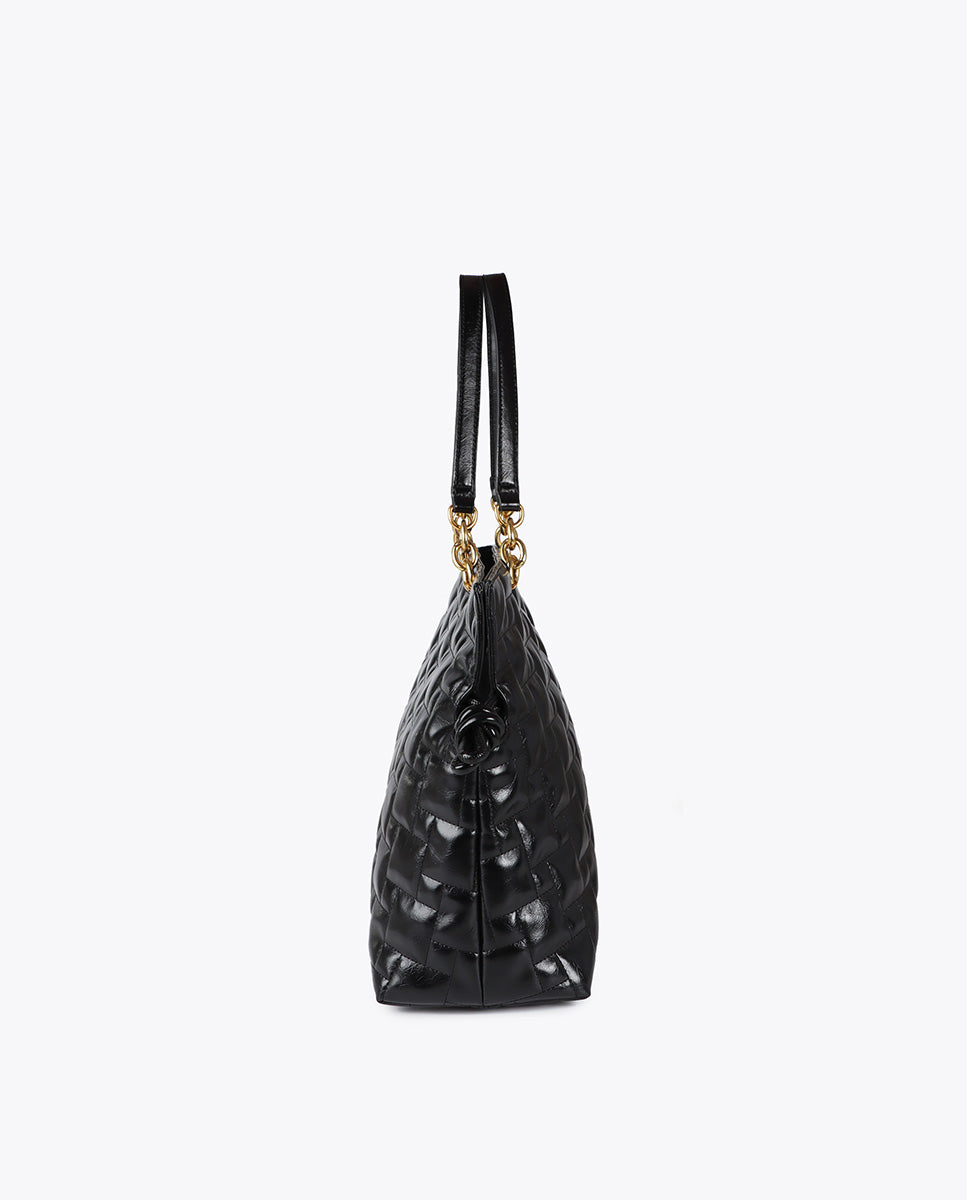 Quilted Shopper with Chain and Faux Leather Handles