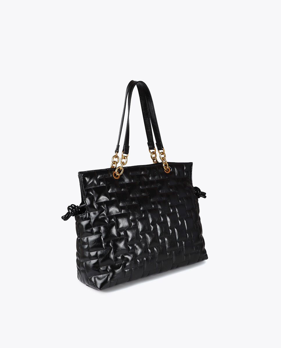 Quilted Shopper with Chain and Faux Leather Handles