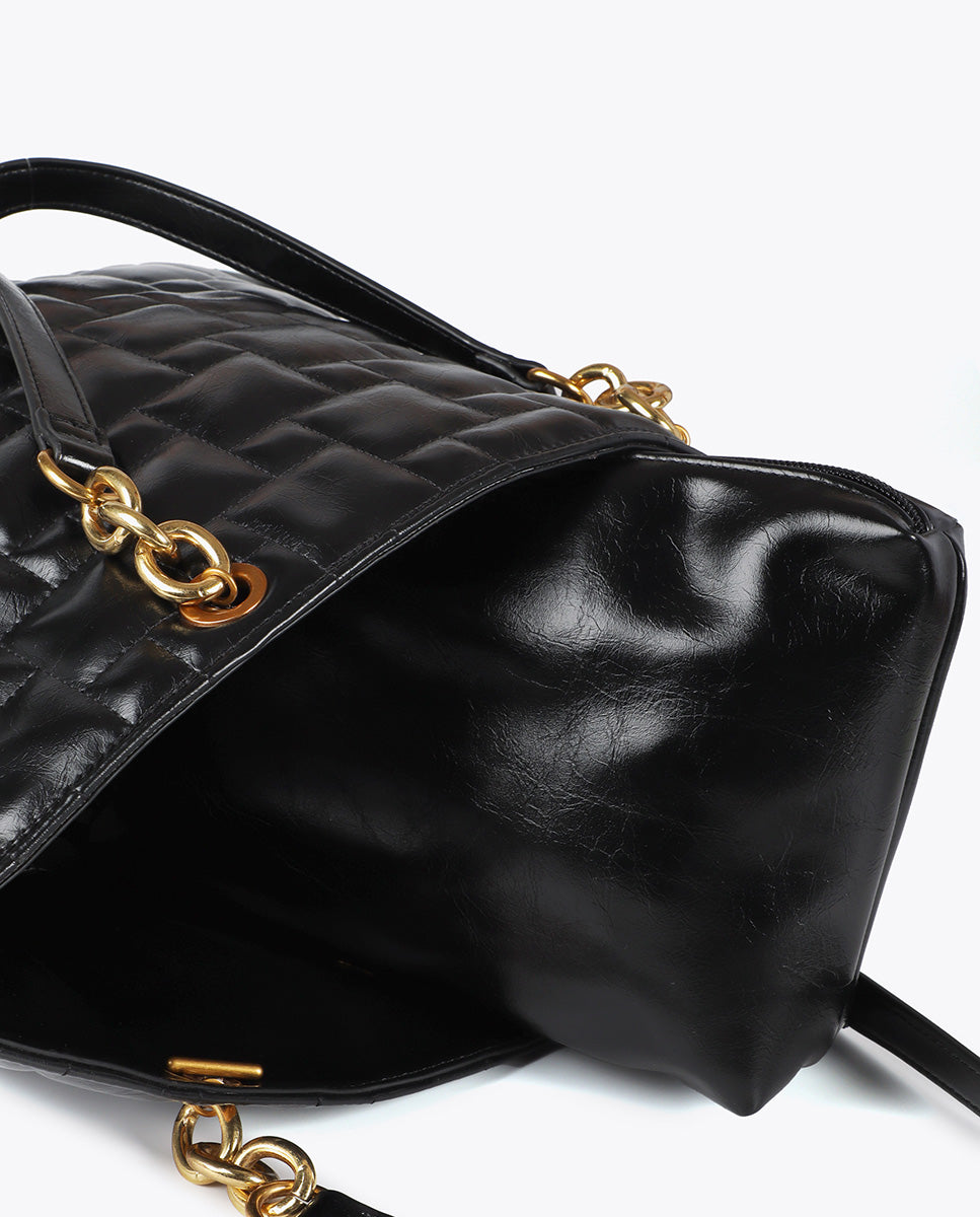 Quilted Shopper with Chain and Faux Leather Handles