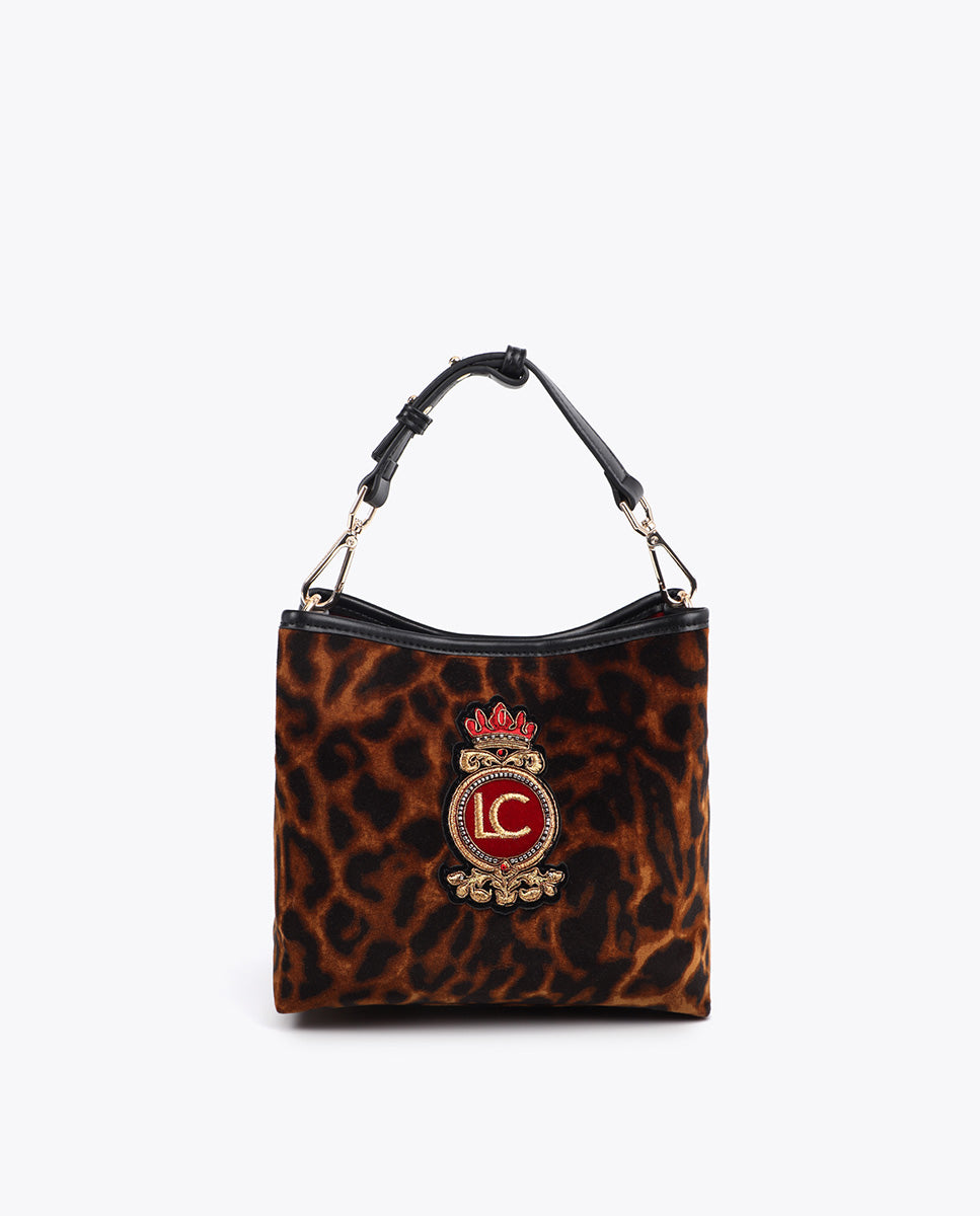 Woven Animal Print Shield Patch Bag