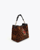 Woven Animal Print Shield Patch Bag