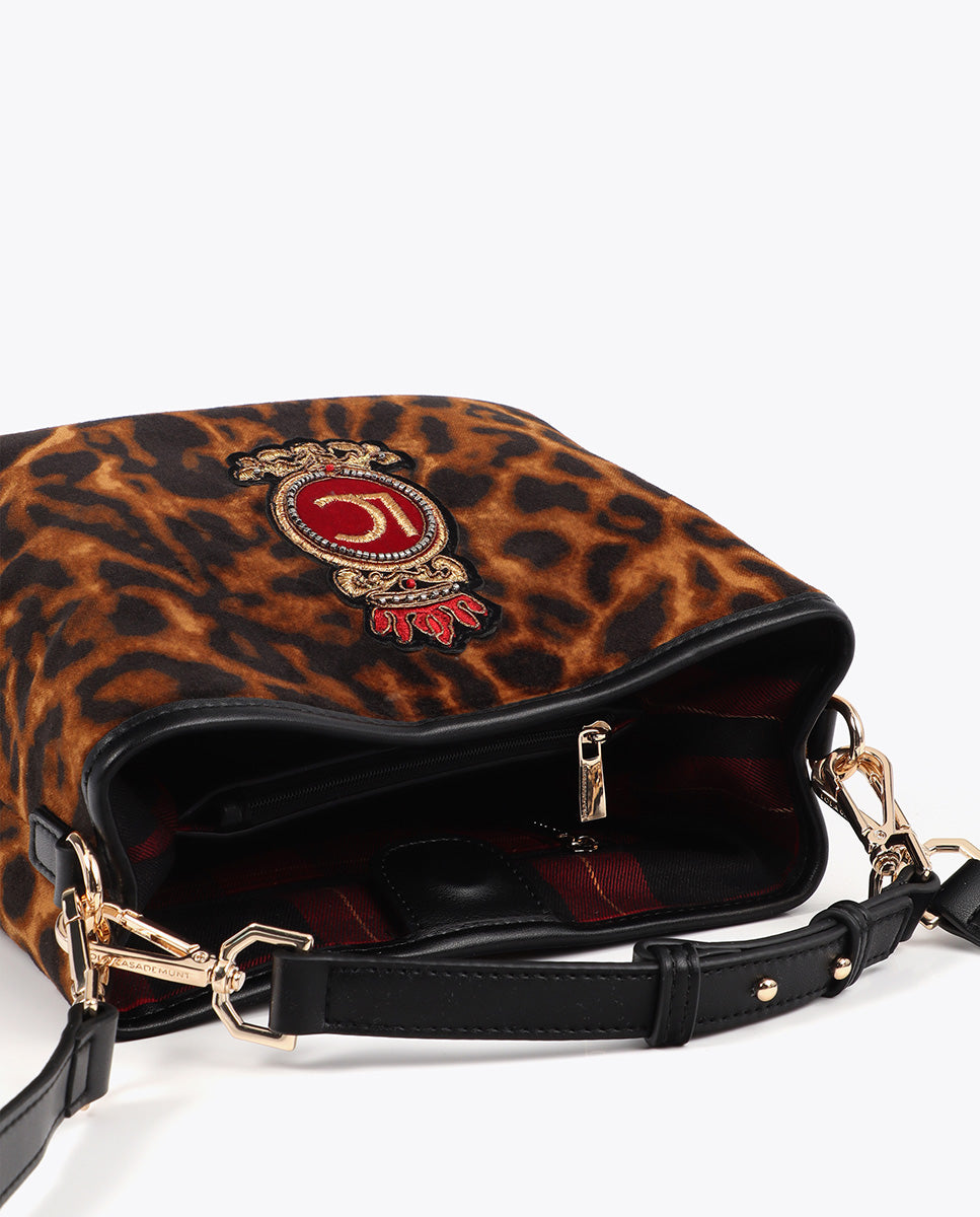 Woven Animal Print Shield Patch Bag
