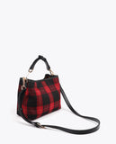 Plaid Fabric Pouch with Crest Patch