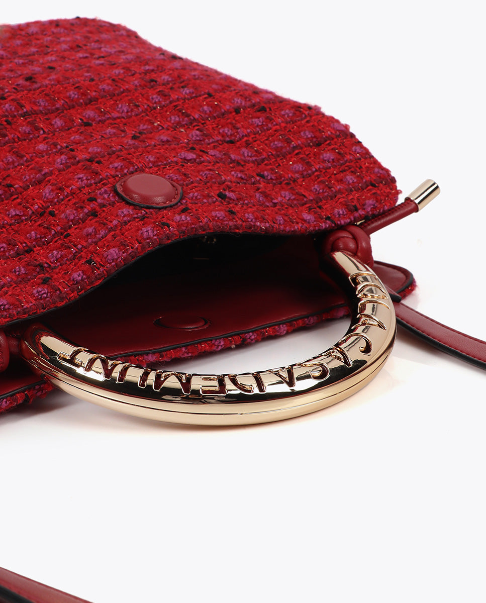 Metallic Handle Customized Tweed Shoulder Bag
