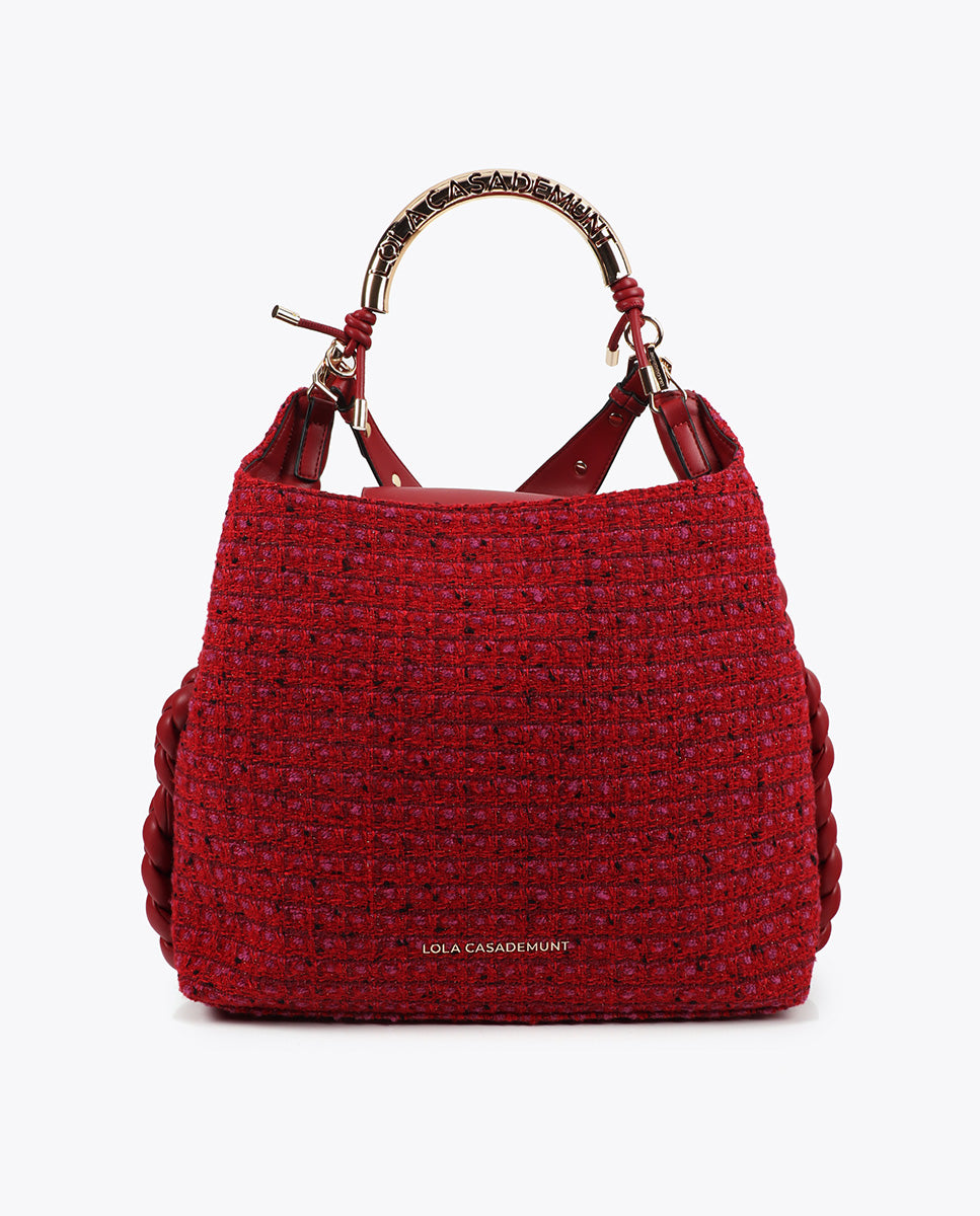 Shopper Bag with Personalized Metallic Handle Tweed Fabric