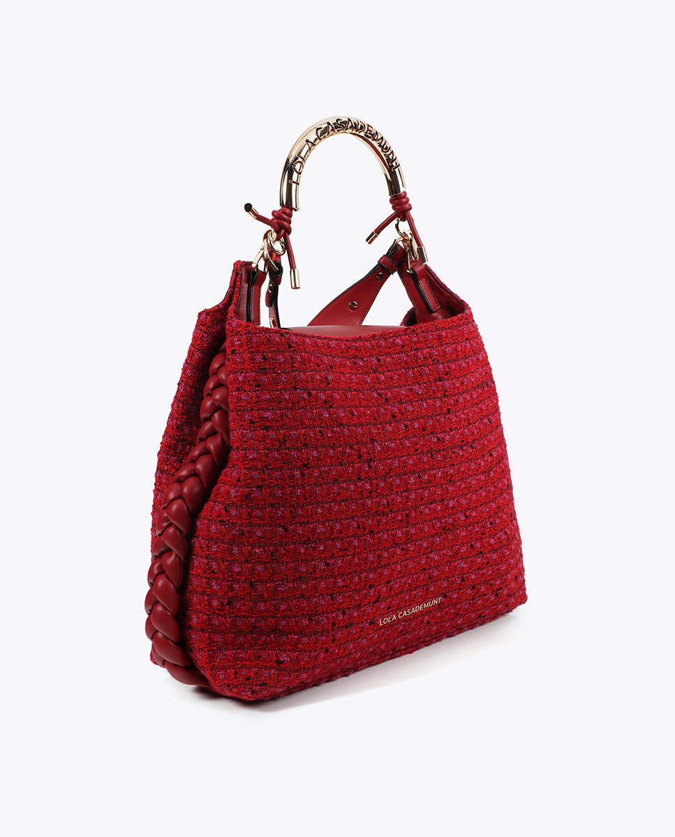 Shopper Bag with Personalized Metallic Handle Tweed Fabric