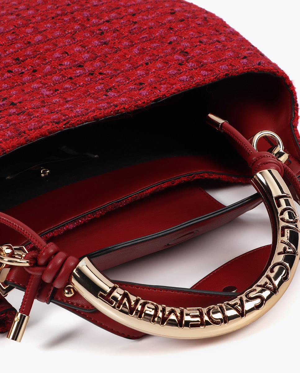 Shopper Bag with Personalized Metallic Handle Tweed Fabric