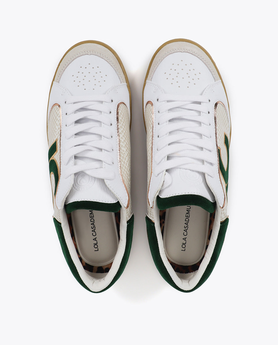 Sneakers with Snake Effect Details and Leather