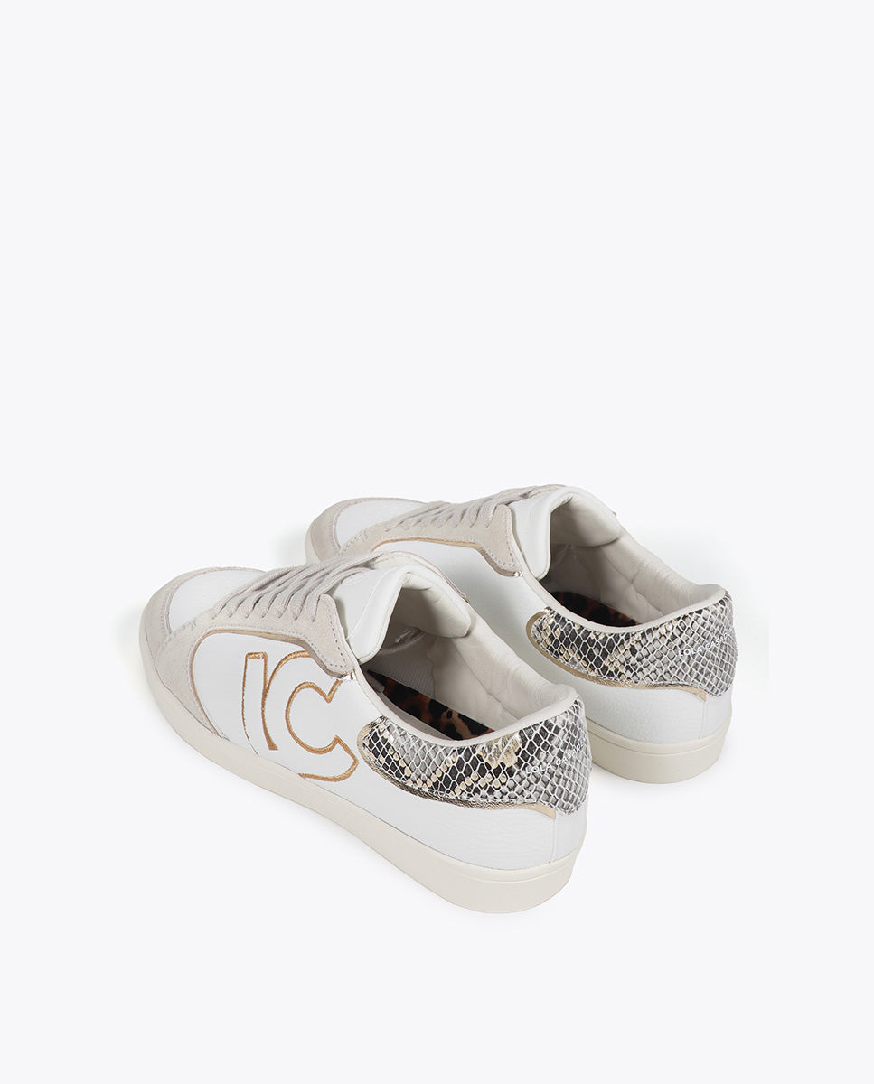 Sneakers with Snake Effect and Leather Details