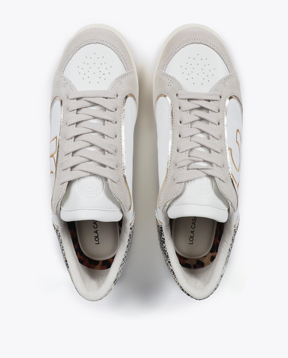 Sneakers with Snake Effect and Leather Details