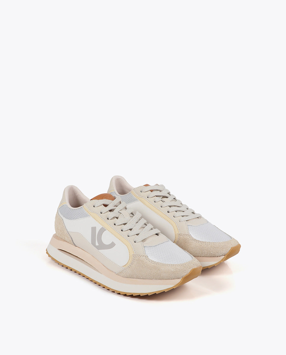 Sneakers with Multi-Texture Sole and Leather Details