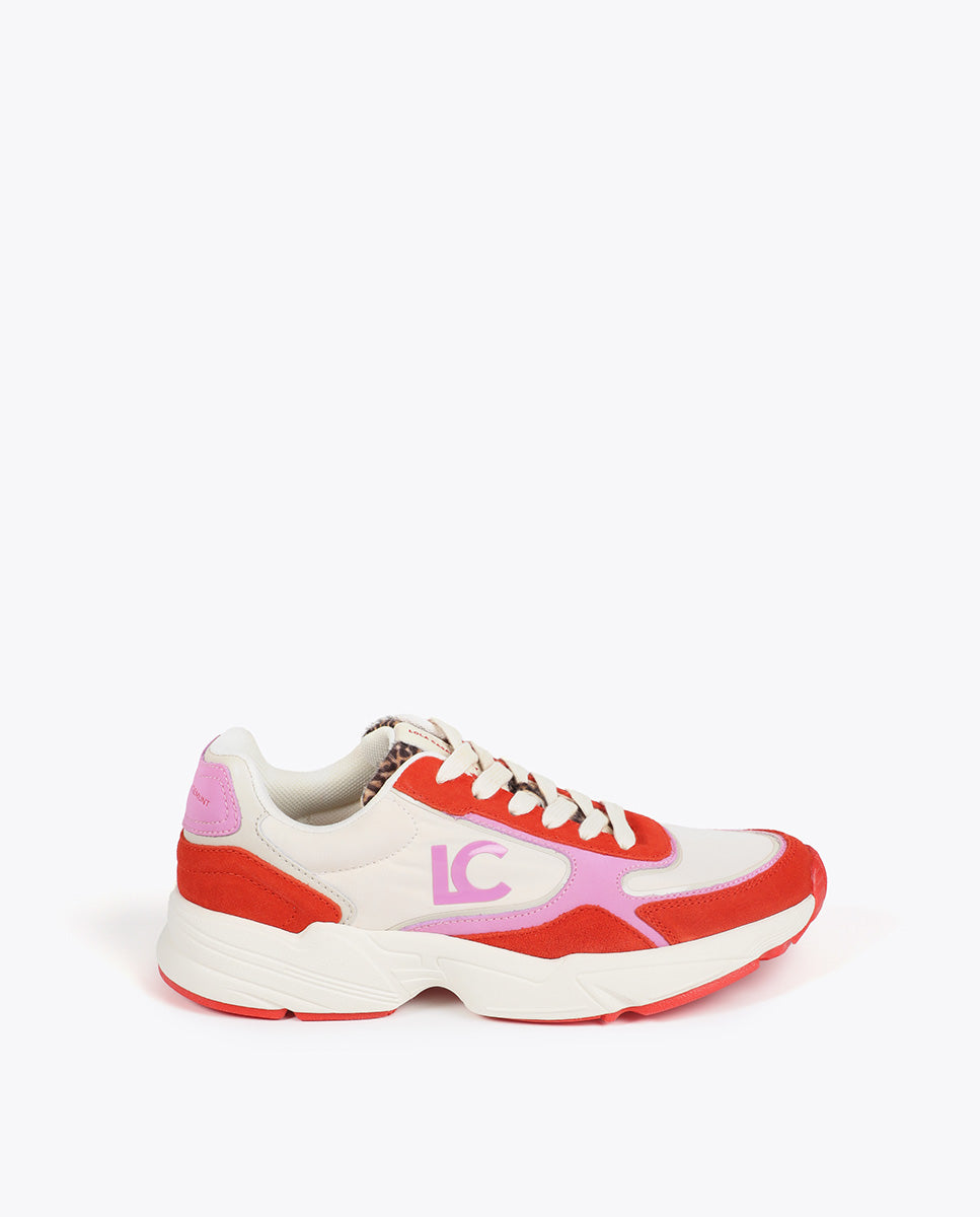 Running Sole Sneaker with Mixed Fabrics and Leather