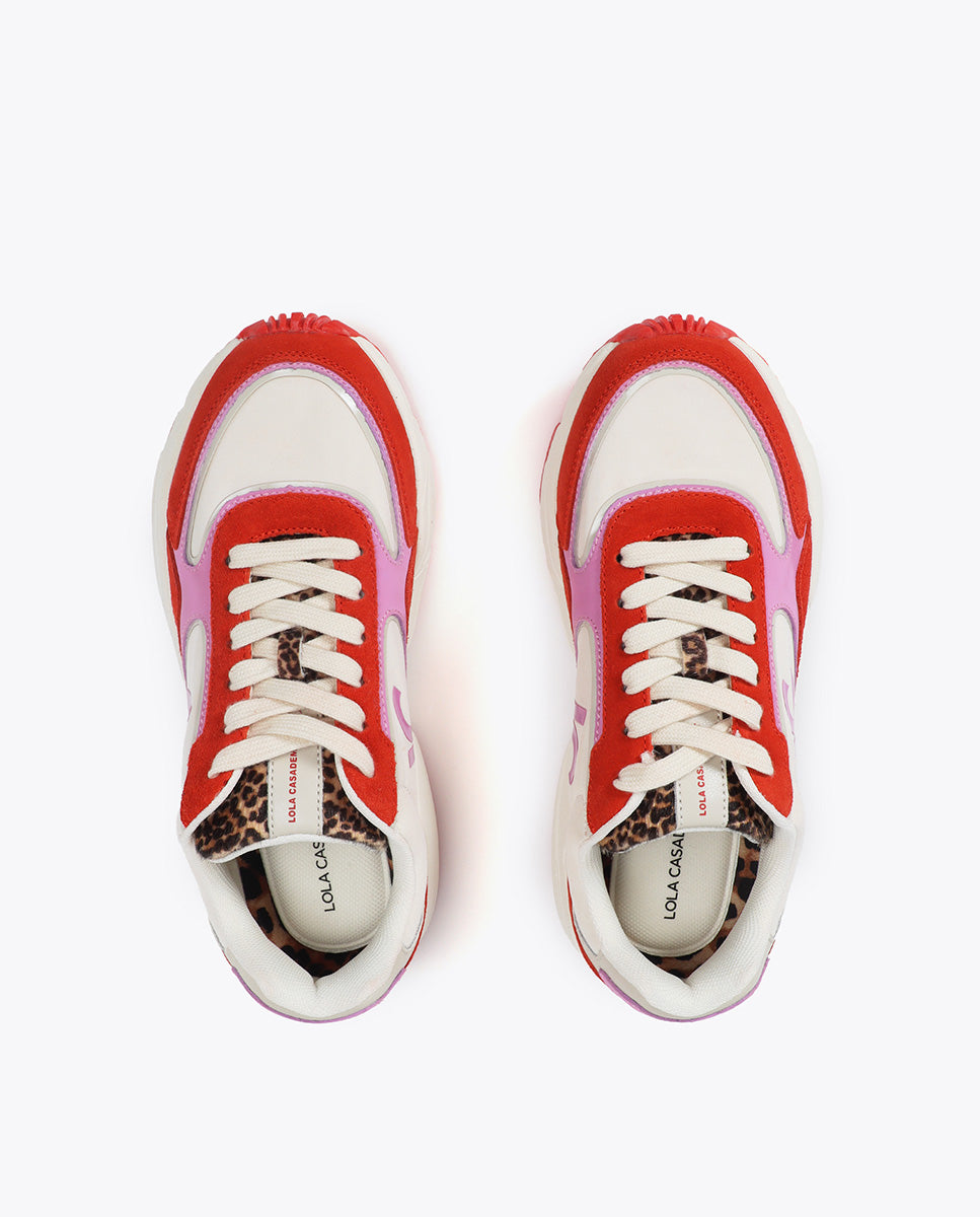 Running Sole Sneaker with Mixed Fabrics and Leather