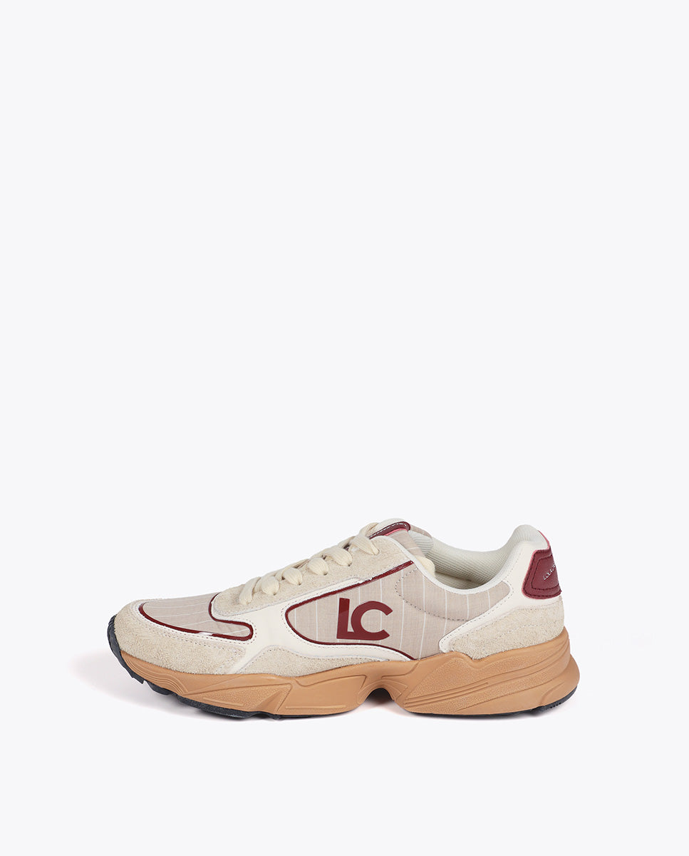 Running Sole Sneakers with Fabric and Leather Combination