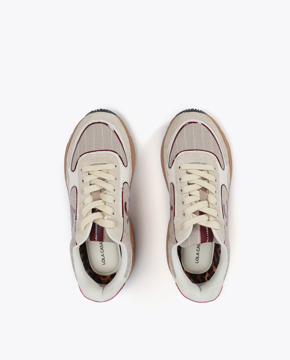 Running Sole Sneakers with Fabric and Leather Combination