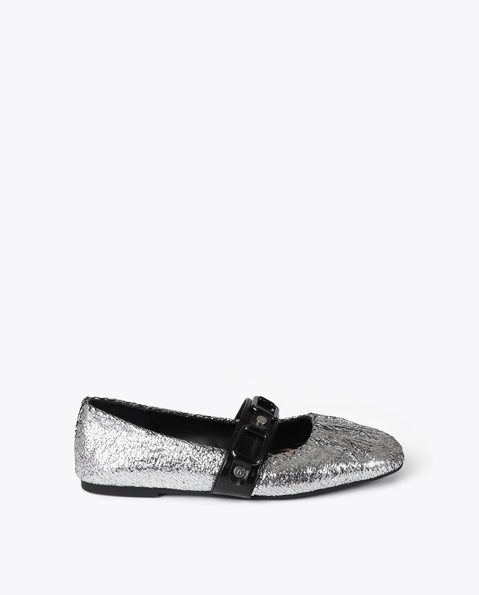 Metallic Ballet Flats with Ruched Detail