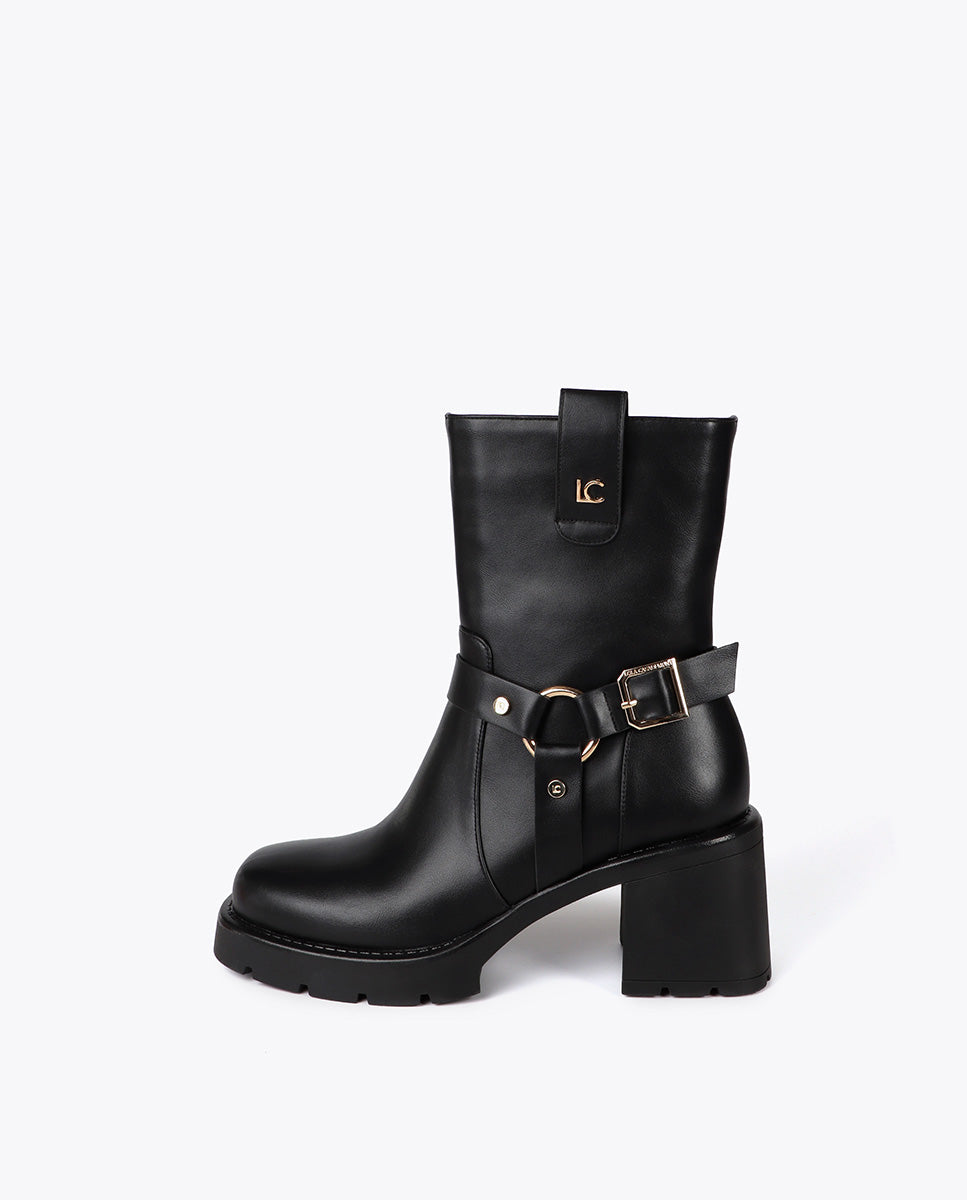 Heeled Biker Boots with Metallic Details