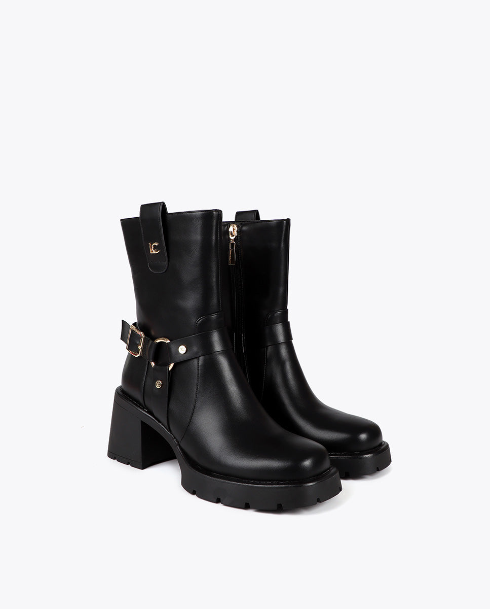 Heeled Biker Boots with Metallic Details