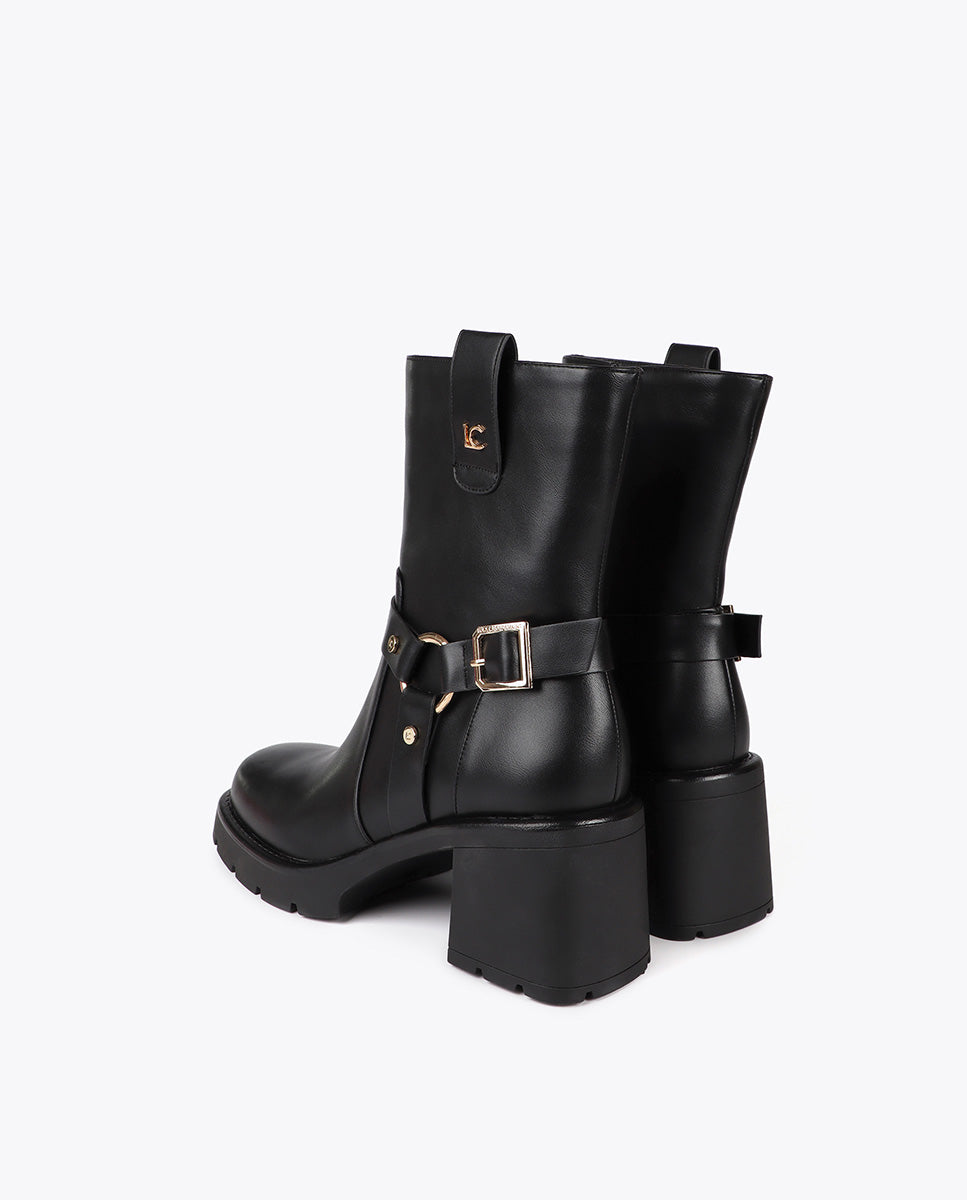 Heeled Biker Boots with Metallic Details