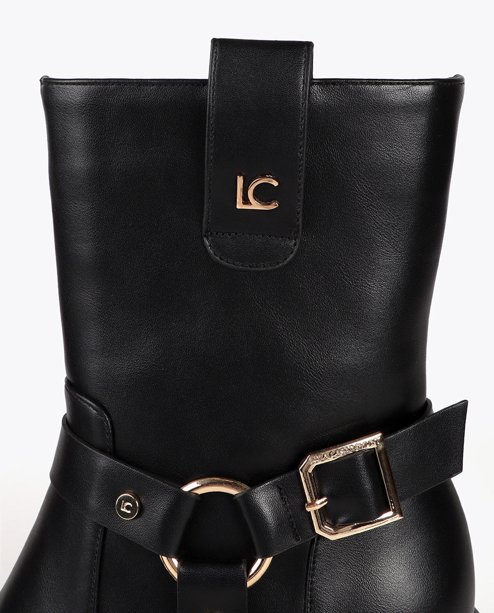 Heeled Biker Boots with Metallic Details