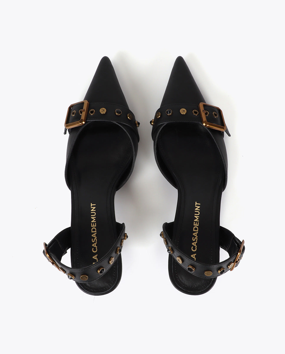 Backless Heel Shoe with Metallic Details