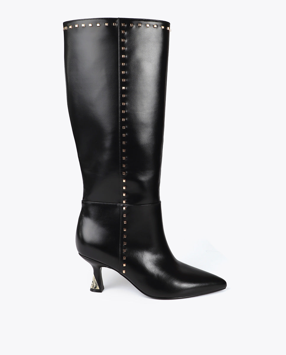 High Boot with Custom Heel and Square Stud Detail