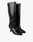 High Boot with Custom Heel and Square Stud Detail
