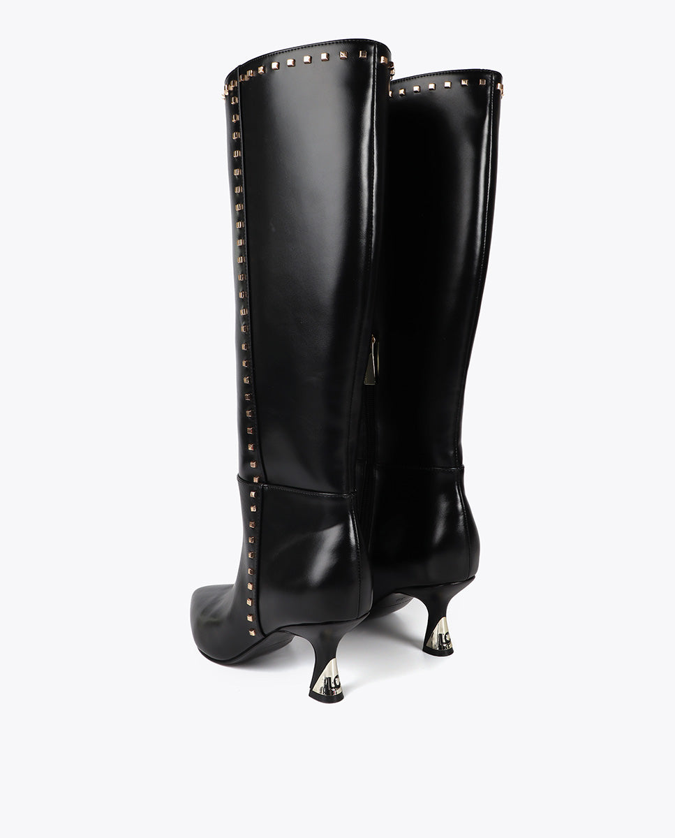 High Boot with Custom Heel and Square Stud Detail