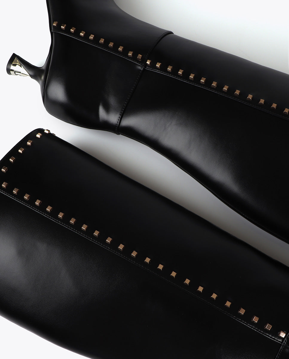 High Boot with Custom Heel and Square Stud Detail