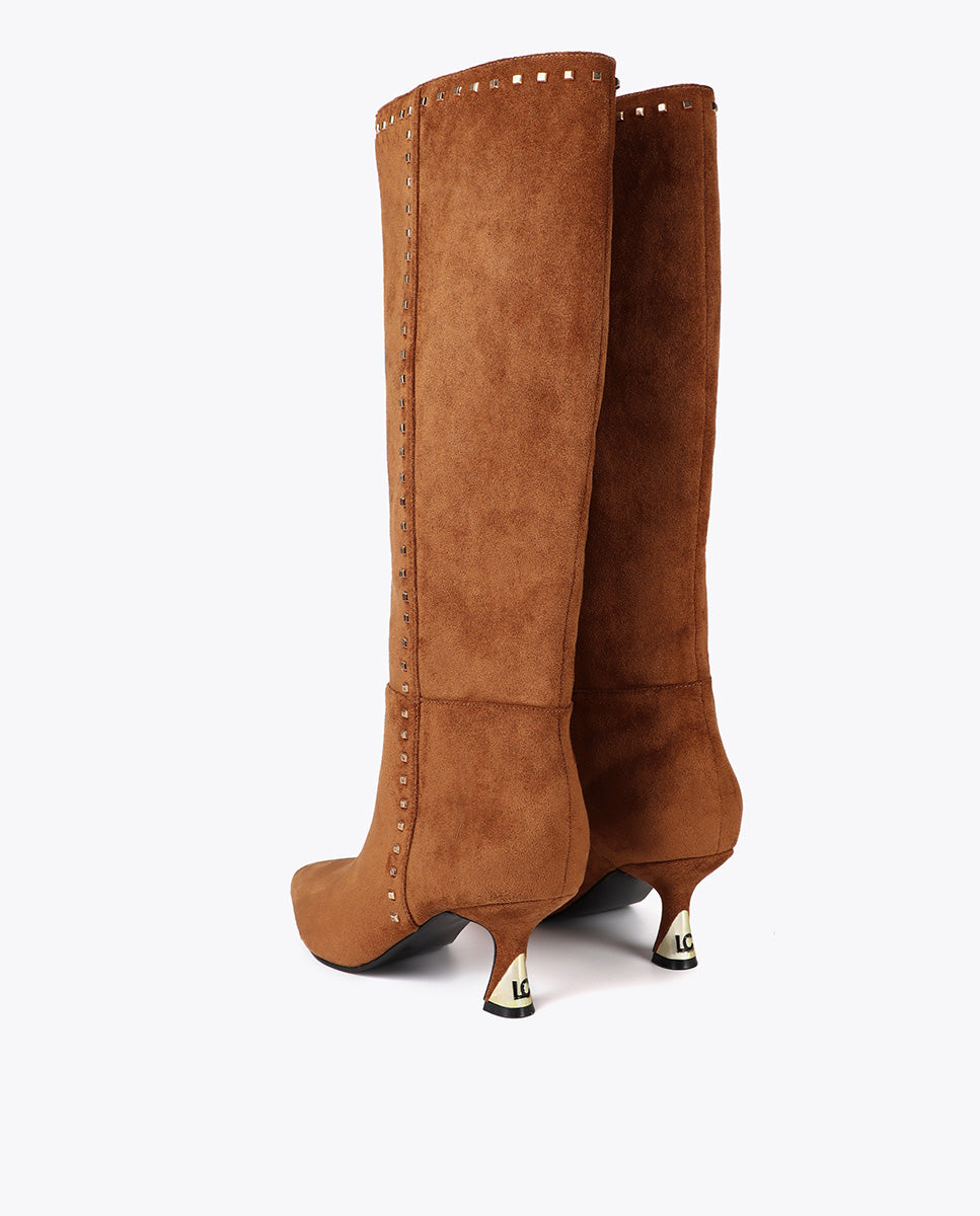 High Boot with Custom Heel and Square Stud Detail