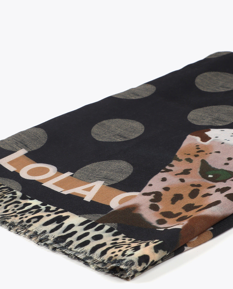 Polka Dot Scarf with Tiger Print