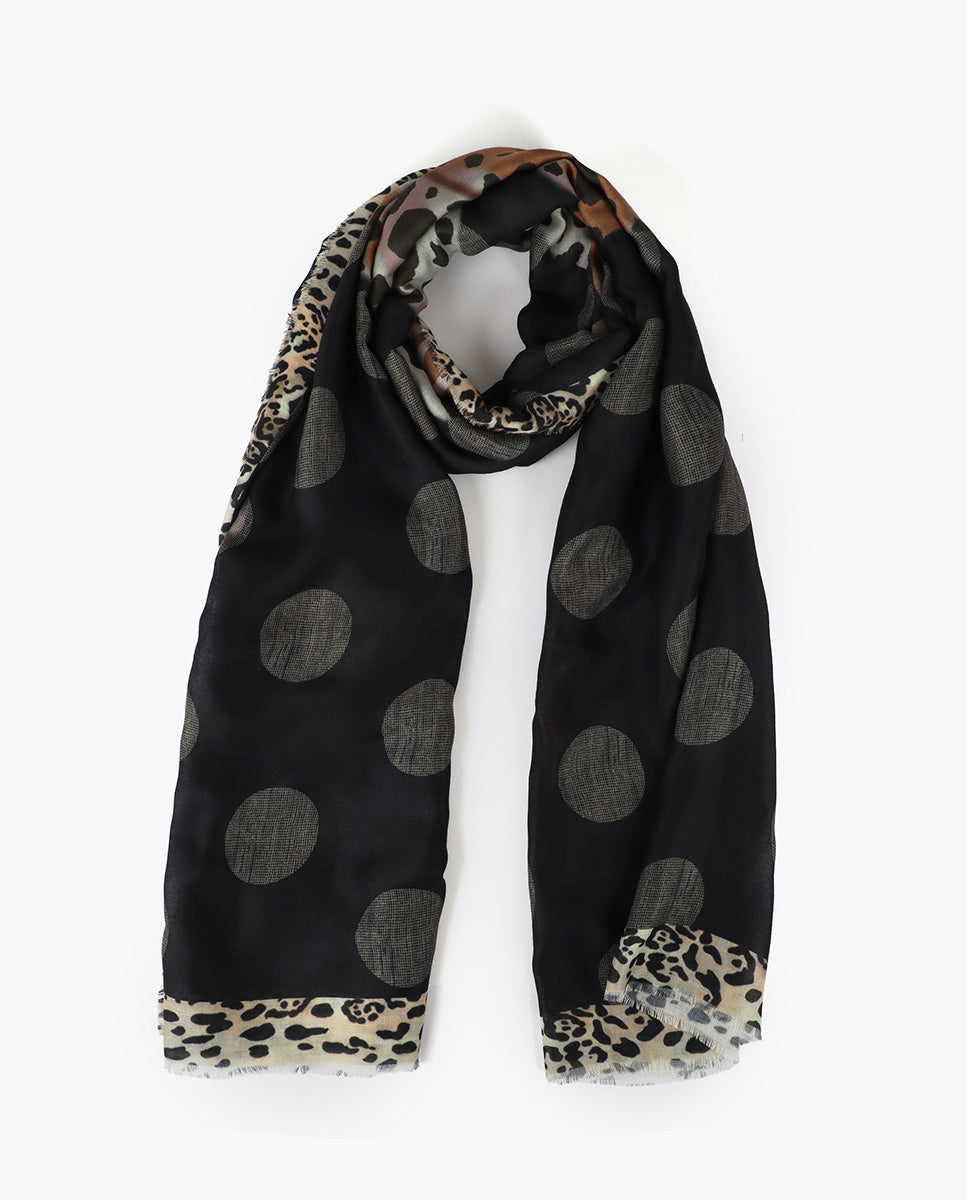 Polka Dot Scarf with Tiger Print