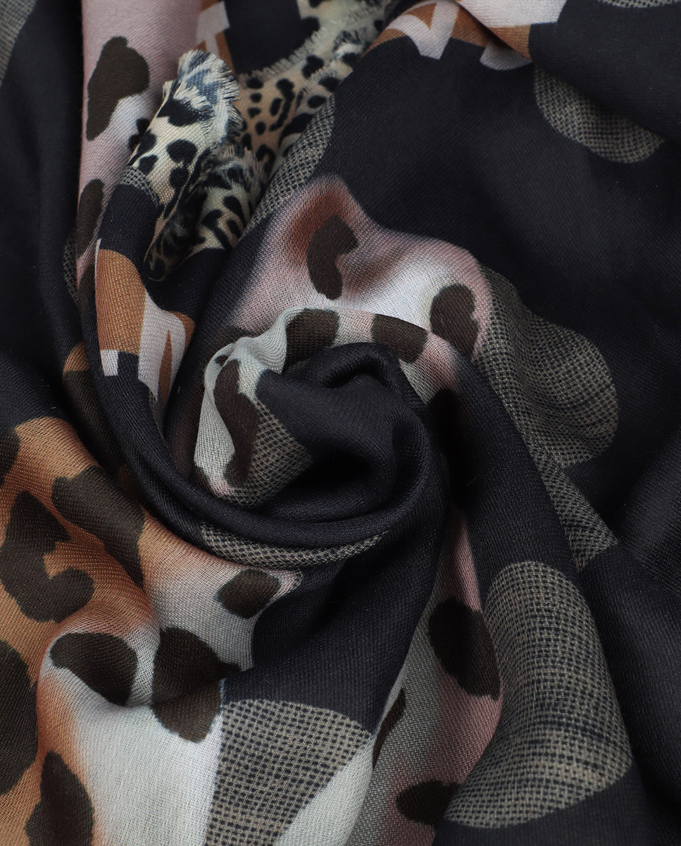 Polka Dot Scarf with Tiger Print