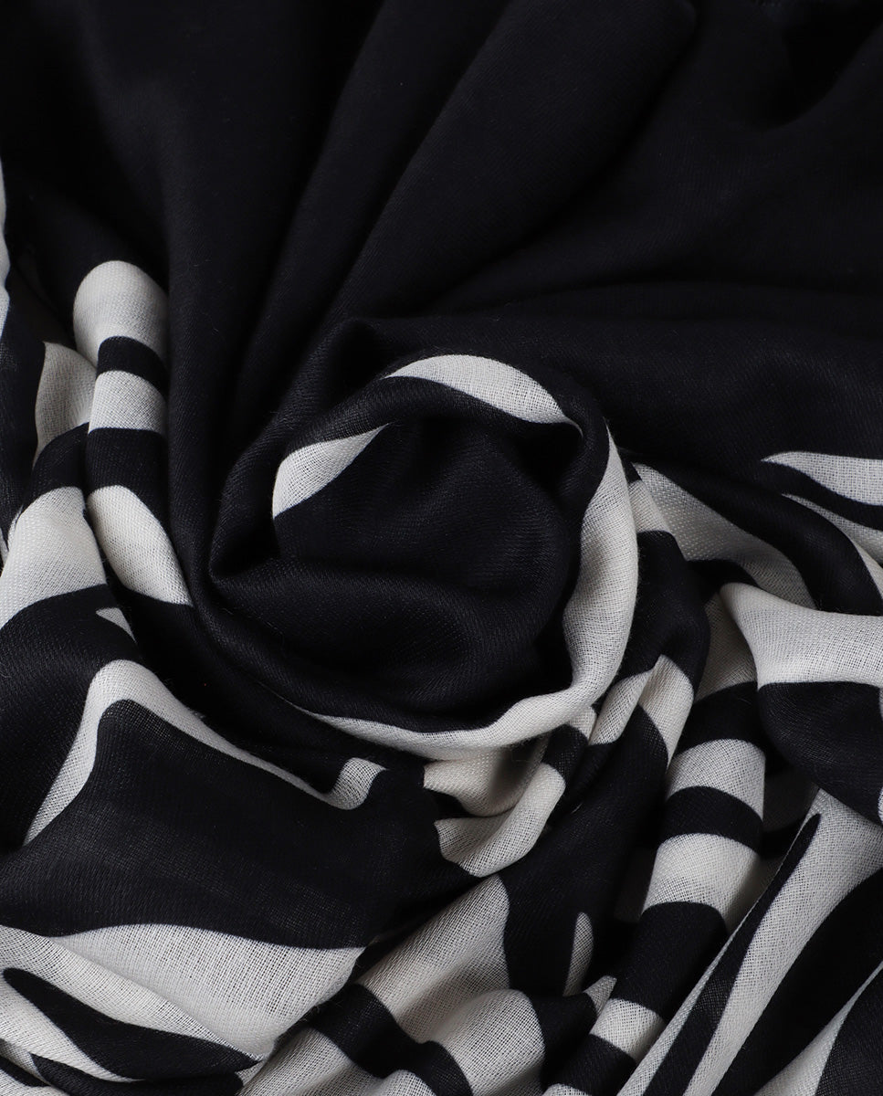 Zebra and Solid Print Scarf