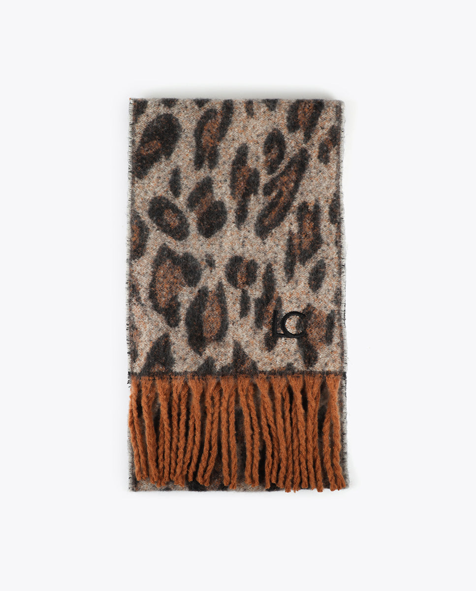 Animal Print Scarf with Fringes