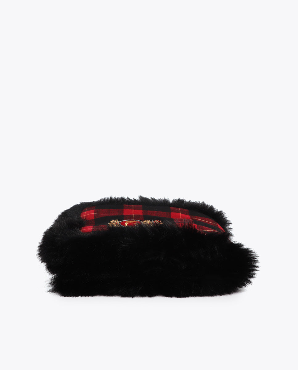 Reversible Tartan and Faux Fur Scarf