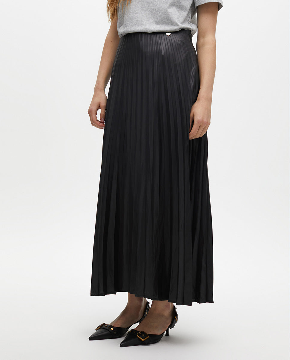 Waxed Effect Pleated Skirt