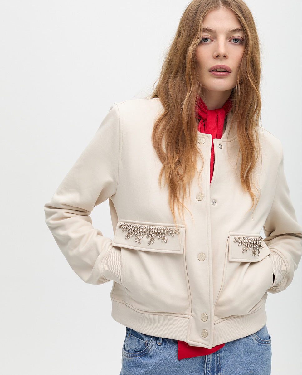 Bomber with Jewel Pocket Details
