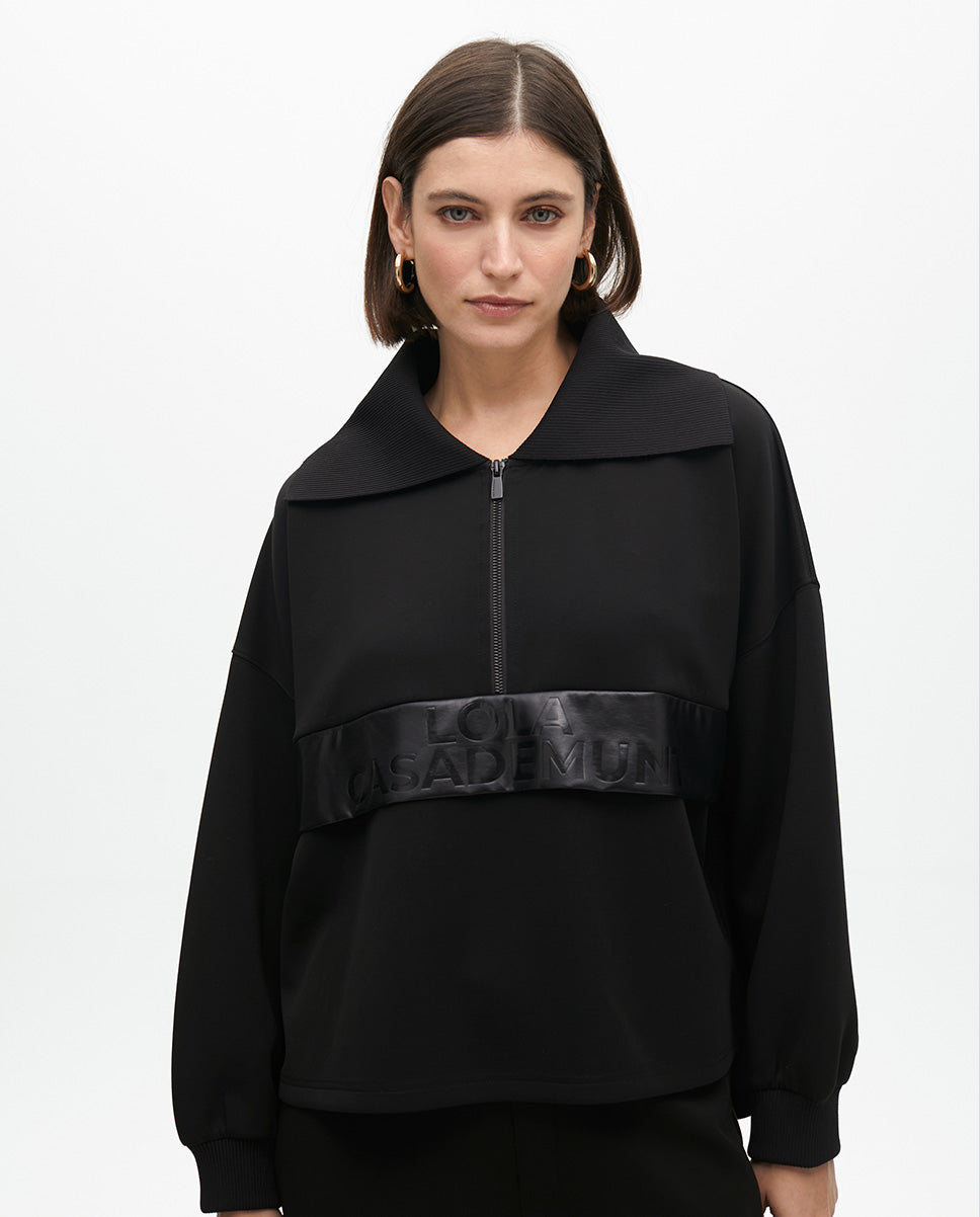 Sweatshirt with Front Pocket Leather Effect