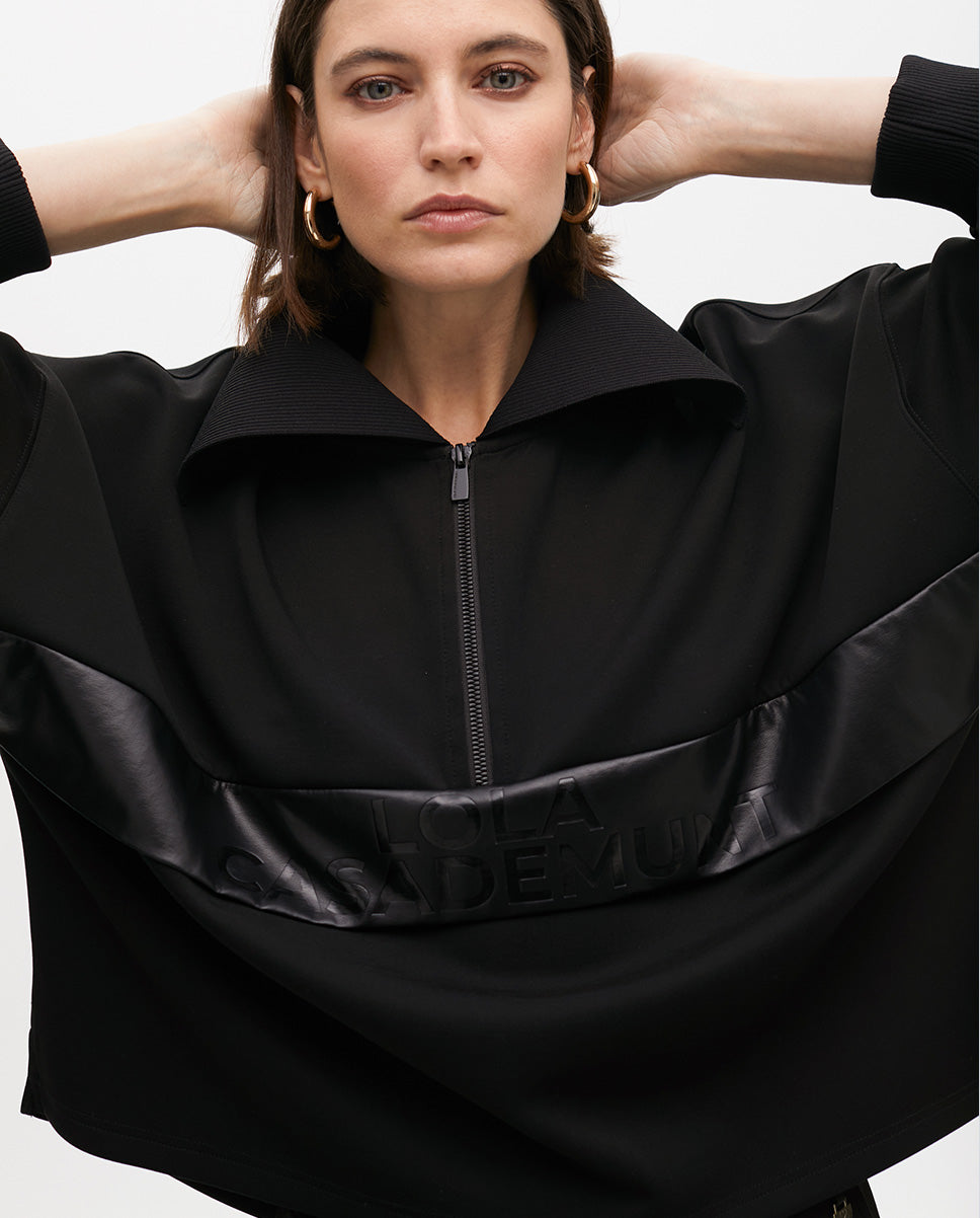 Sweatshirt with Front Pocket Leather Effect