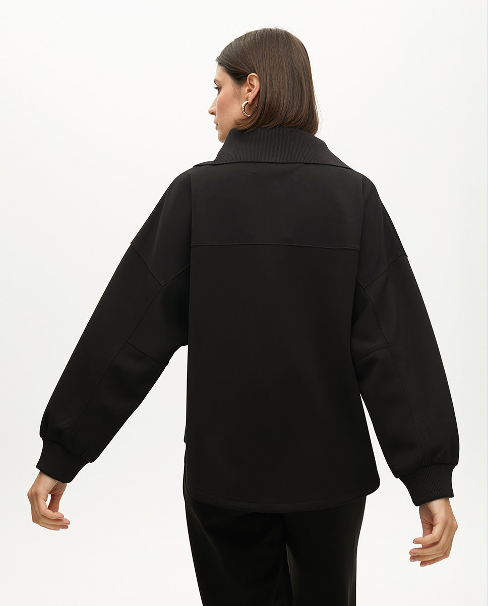 Sweatshirt with Front Pocket Leather Effect