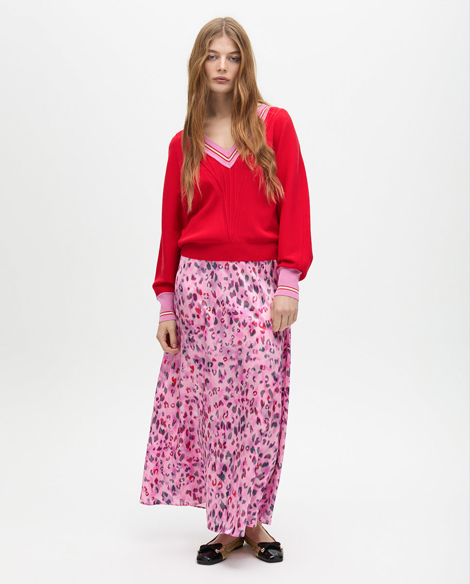 V-neck Contrast Trim Sweater