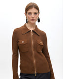 Zipper Cardigan with Double Pockets