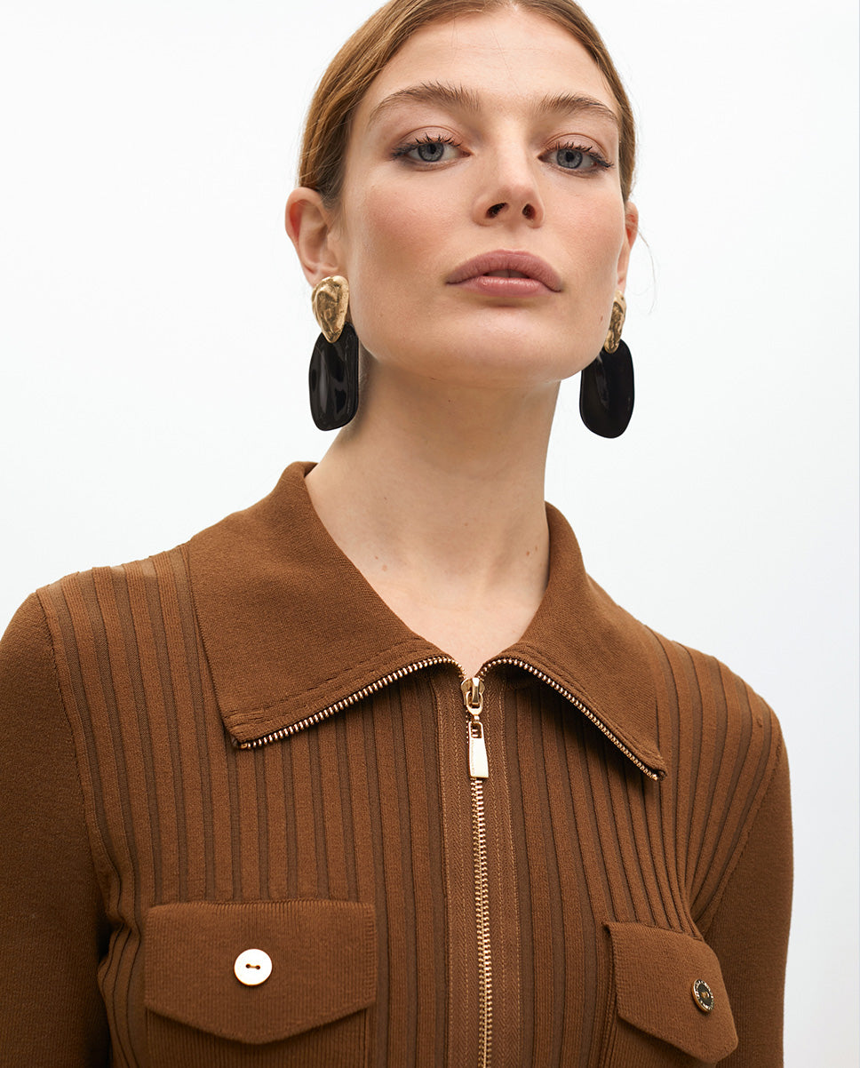 Zipper Cardigan with Double Pockets