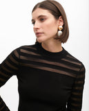 Fine Knit Sweater with Transparent Stripes